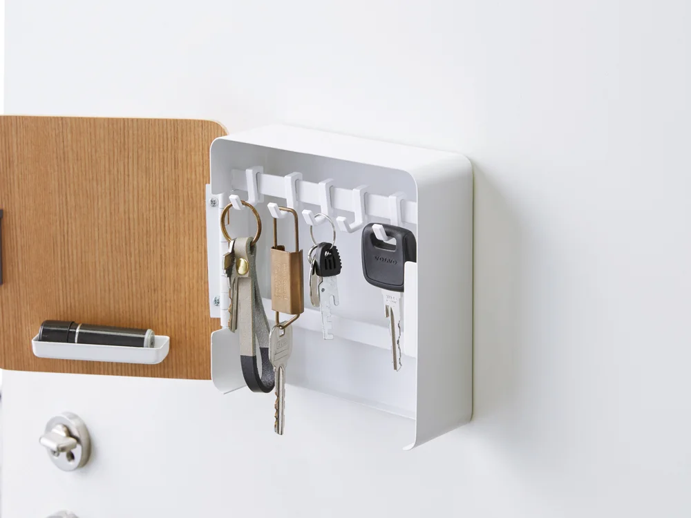 Yamazaki Home Rin Magnetic Key Cabinet showing four interior hooks