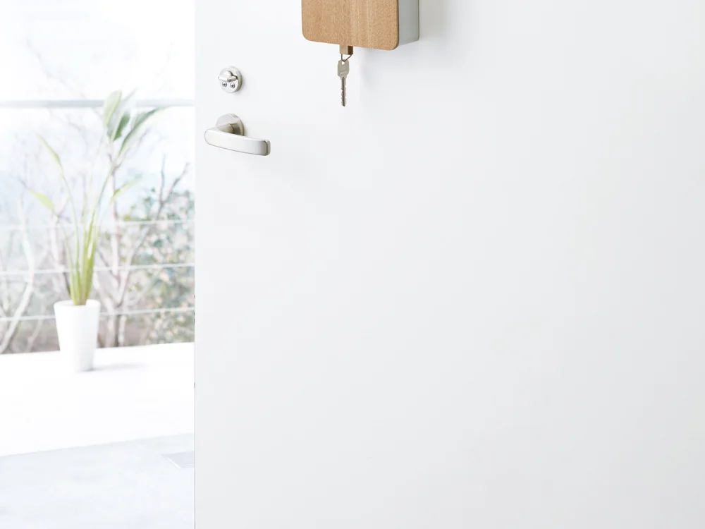 Closed Yamazaki Home Rin Magnetic Key Cabinet with ash wood front